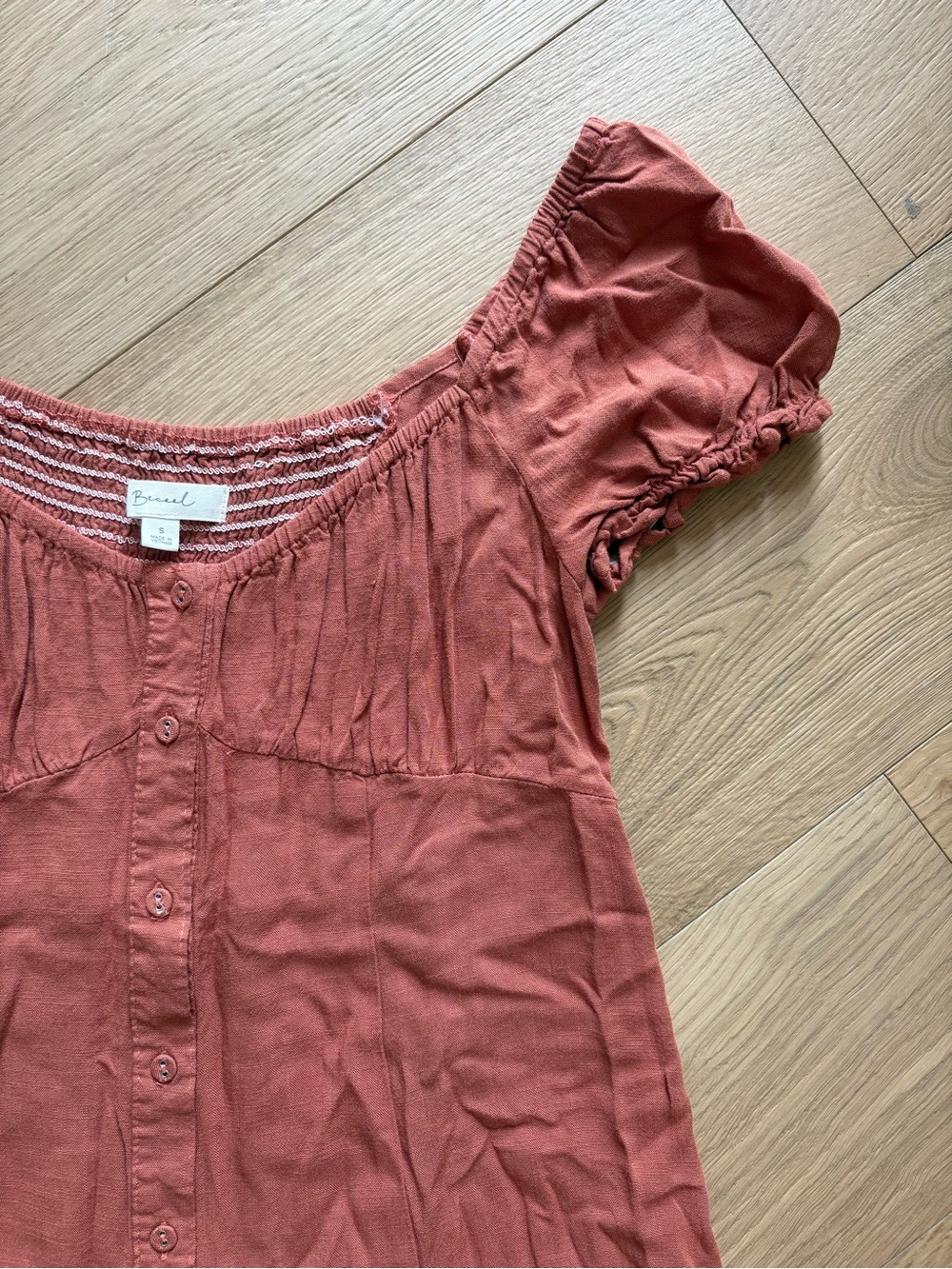 Women's Rust Button-Front Mini Sun Dress - Picture 3 of 4